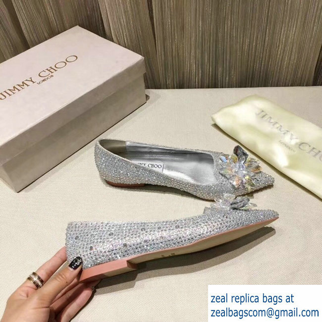 JIMMY CHOO CRYSTAL COVERED POINTY TOE FLATS silver