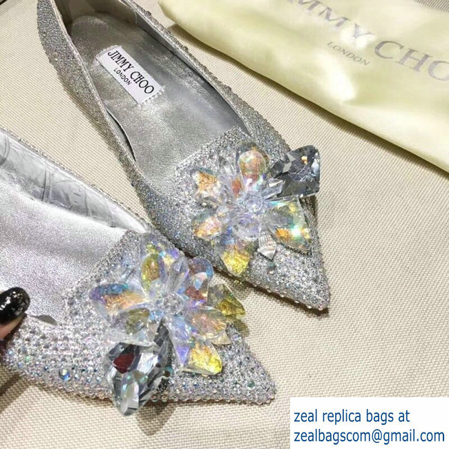 JIMMY CHOO CRYSTAL COVERED POINTY TOE FLATS silver