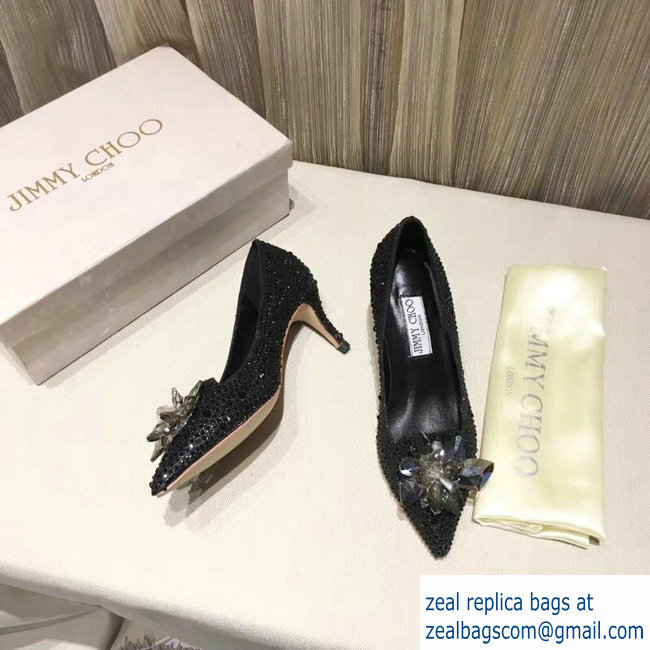 JIMMY CHOO CRYSTAL COVERED POINTY TOE PUMPS BLACK 6.5cm