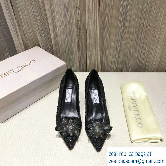 JIMMY CHOO CRYSTAL COVERED POINTY TOE PUMPS BLACK 6.5cm - Click Image to Close
