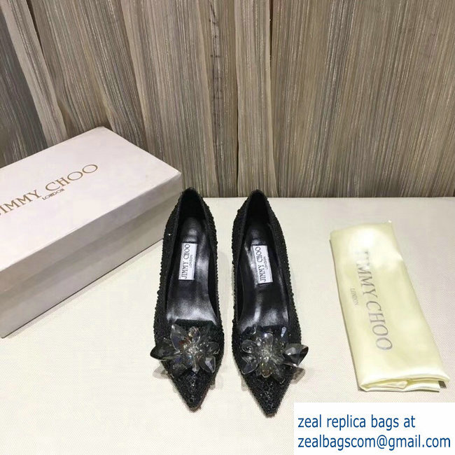 JIMMY CHOO CRYSTAL COVERED POINTY TOE PUMPS BLACK 6.5cm