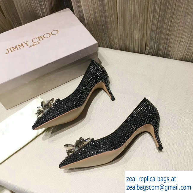 JIMMY CHOO CRYSTAL COVERED POINTY TOE PUMPS DARK GREY 6.5cm