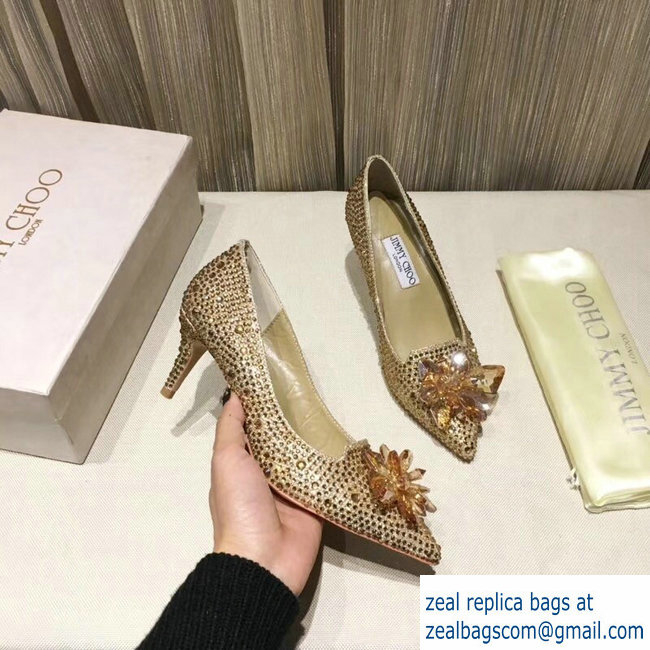 JIMMY CHOO CRYSTAL COVERED POINTY TOE PUMPS GOLD 6.5cm