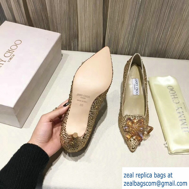 JIMMY CHOO CRYSTAL COVERED POINTY TOE PUMPS GOLD 6.5cm