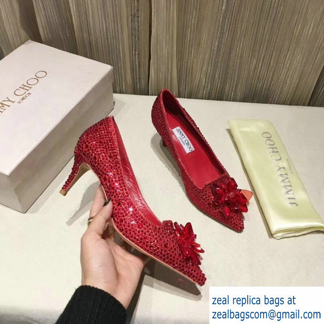 JIMMY CHOO CRYSTAL COVERED POINTY TOE PUMPS RED 6.5cm - Click Image to Close