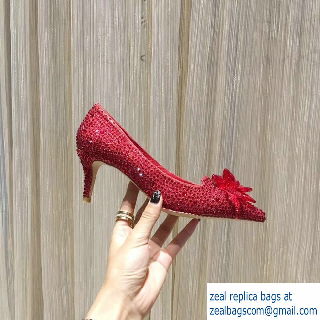 JIMMY CHOO CRYSTAL COVERED POINTY TOE PUMPS RED 6.5cm