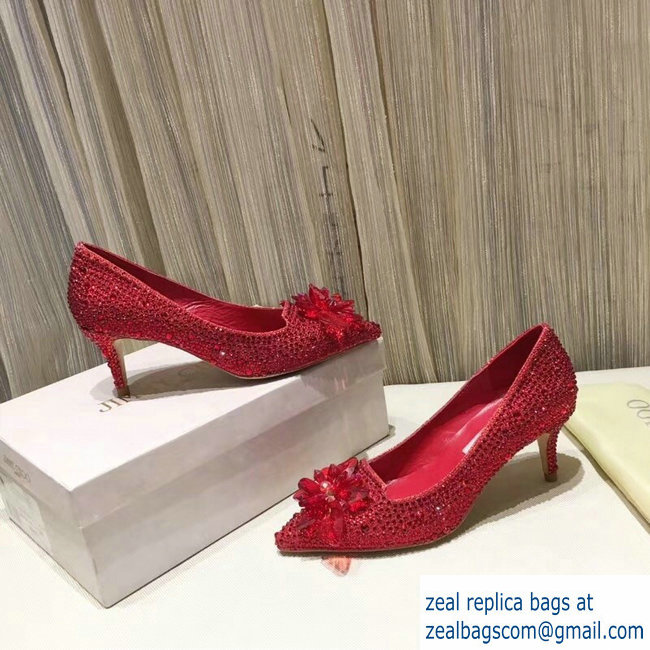 JIMMY CHOO CRYSTAL COVERED POINTY TOE PUMPS RED 6.5cm - Click Image to Close