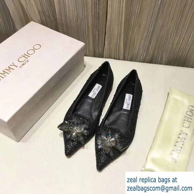 Jimmy choo Crystal Covered Pointy Toe Flats black