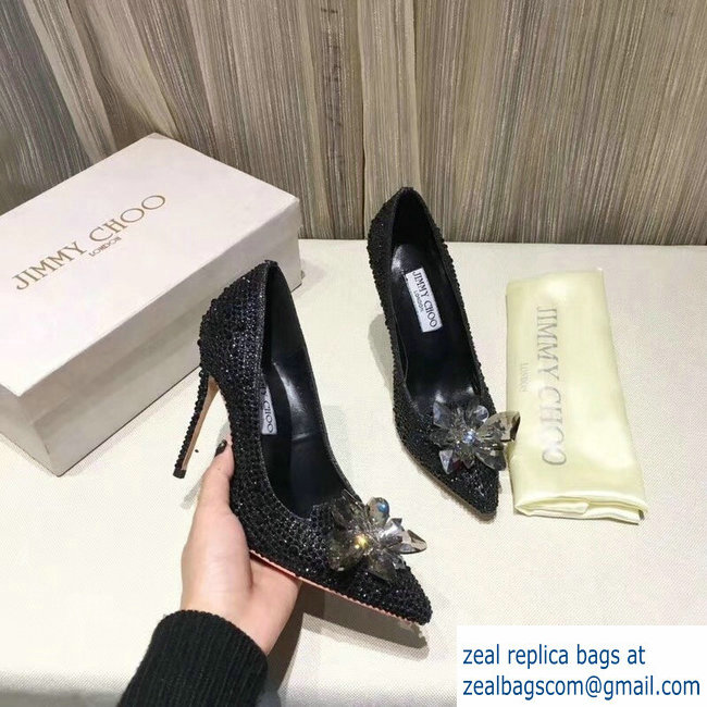 Jimmy choo Crystal Covered Pointy Toe Pumps Black 10.5cm