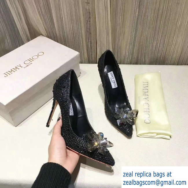 Jimmy choo Crystal Covered Pointy Toe Pumps Black 10.5cm - Click Image to Close