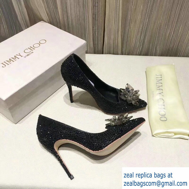 Jimmy choo Crystal Covered Pointy Toe Pumps Black 10.5cm - Click Image to Close