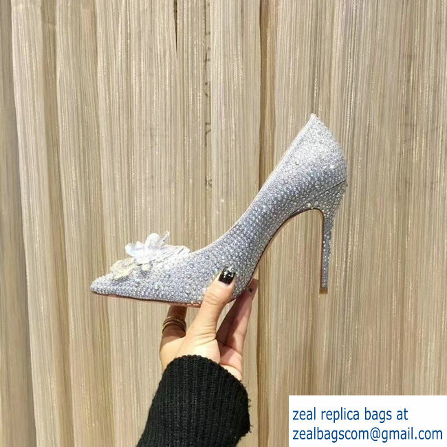Jimmy choo Crystal Covered Pointy Toe Pumps Silver 10.5cm