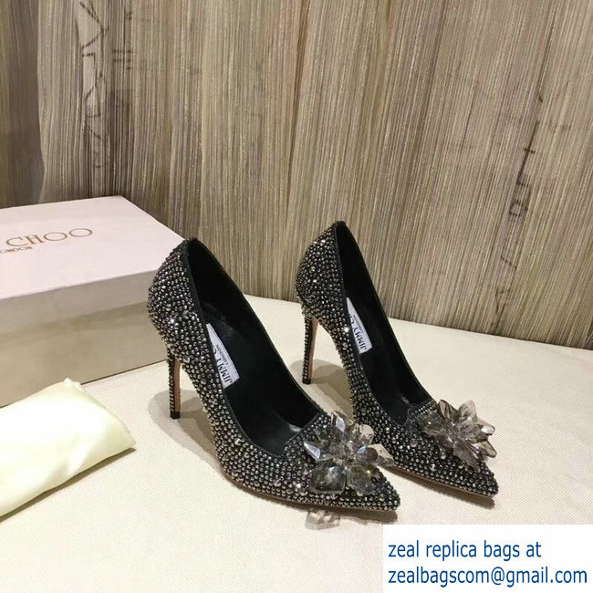 Jimmy choo Crystal Covered Pointy Toe Pumps dark gray 10.5cm