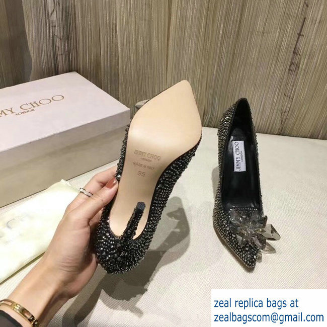 Jimmy choo Crystal Covered Pointy Toe Pumps dark gray 10.5cm - Click Image to Close