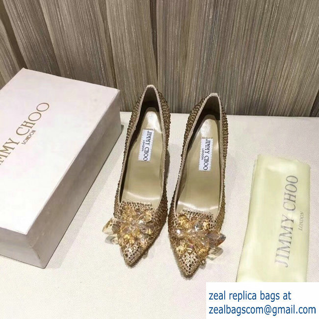Jimmy choo Crystal Covered Pointy Toe Pumps gold 10.5cm - Click Image to Close