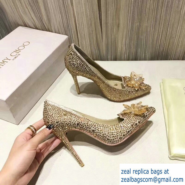 Jimmy choo Crystal Covered Pointy Toe Pumps gold 10.5cm