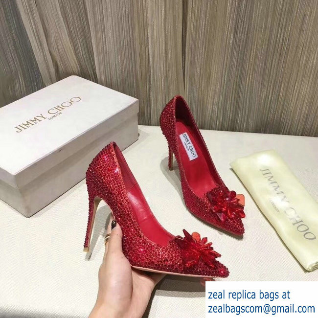 Jimmy choo Crystal Covered Pointy Toe Pumps red 10.5cm - Click Image to Close