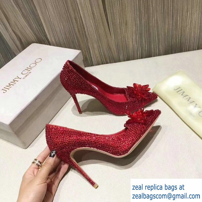 Jimmy choo Crystal Covered Pointy Toe Pumps red 10.5cm