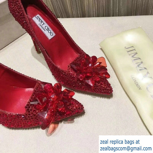 Jimmy choo Crystal Covered Pointy Toe Pumps red 10.5cm