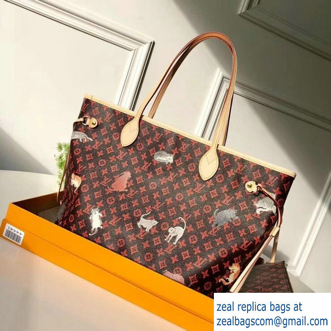 Louis Vuitton Catogram Monogram Canvas Neverfull MM Tote Bag M44441 Brown 2018