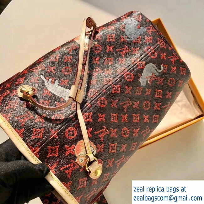 Louis Vuitton Catogram Monogram Canvas Neverfull MM Tote Bag M44441 Brown 2018 - Click Image to Close