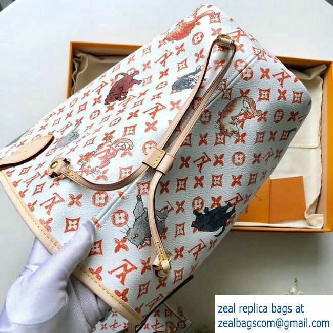 Louis Vuitton Catogram Monogram Canvas Neverfull MM Tote Bag M44459 White 2018 - Click Image to Close