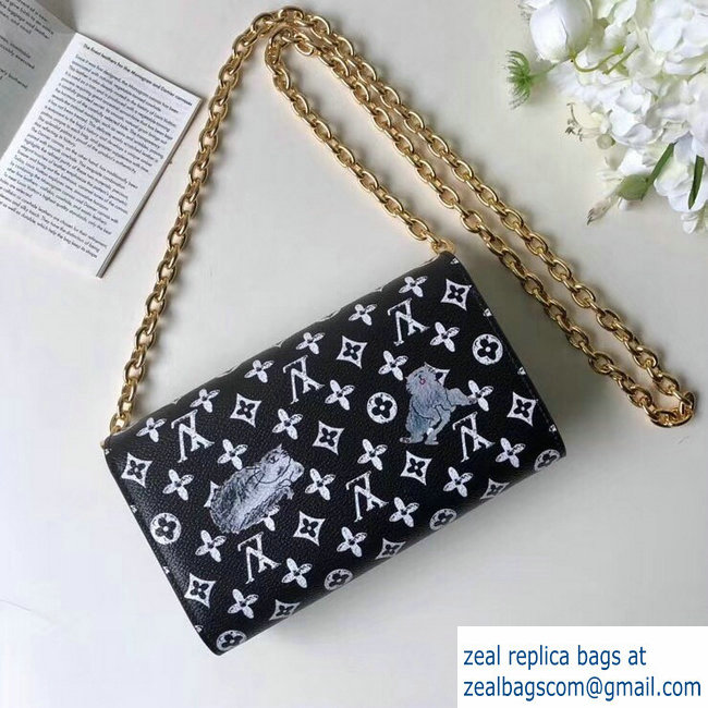 Louis Vuitton Catogram Monogram Canvas Twist Chain Wallet M63888 Black/White 2018 - Click Image to Close