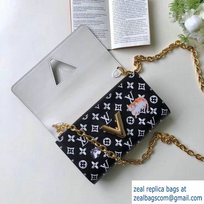 Louis Vuitton Catogram Monogram Canvas Twist Chain Wallet M63888 Black/White 2018 - Click Image to Close