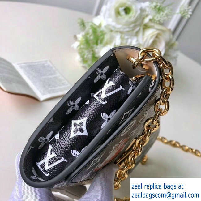 Louis Vuitton Catogram Monogram Canvas Twist Chain Wallet M63888 Black/White 2018 - Click Image to Close