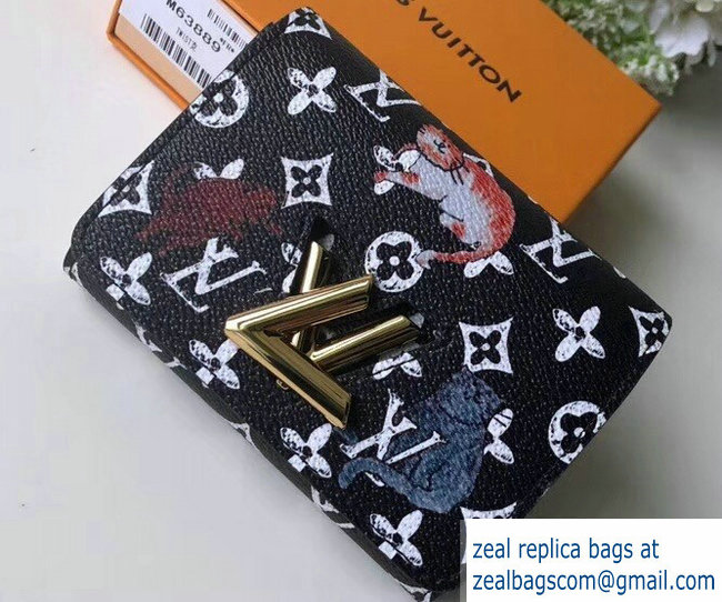 Louis Vuitton Catogram Monogram Canvas Twist Compact Wallet M63889 Black/White 2018 - Click Image to Close