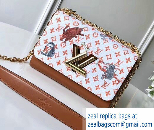 Louis Vuitton Catogram Monogram Canvas Twist MM Bag M44408 White/Brown 2018 - Click Image to Close