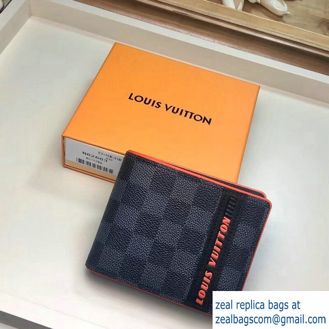 Louis Vuitton Damier Cobalt Canvas Multiple Wallet Orange Logo 2019