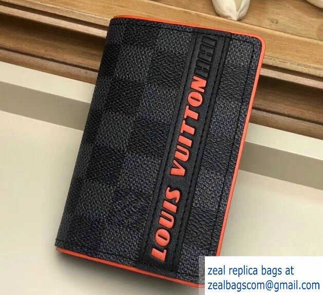 Louis Vuitton Damier Cobalt Canvas Pocket Organizer Wallet Orange Logo 2019 - Click Image to Close