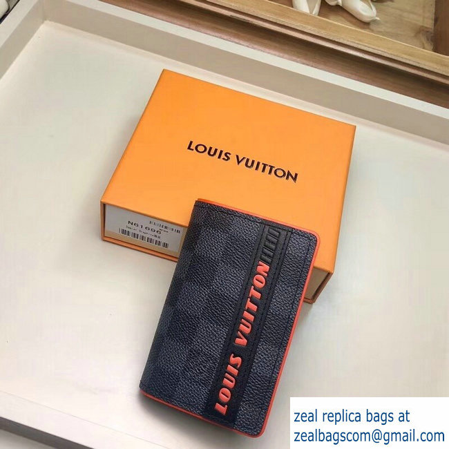 Louis Vuitton Damier Cobalt Canvas Pocket Organizer Wallet Orange Logo 2019
