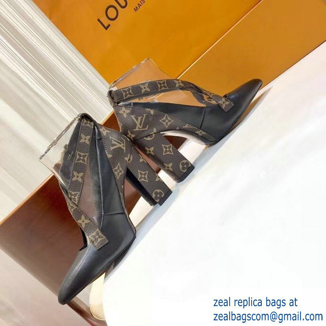 Louis Vuitton Heel 10.5cm Matchmake Pumps Cross Straps Leather Black/Monogram Canvas 2019 - Click Image to Close