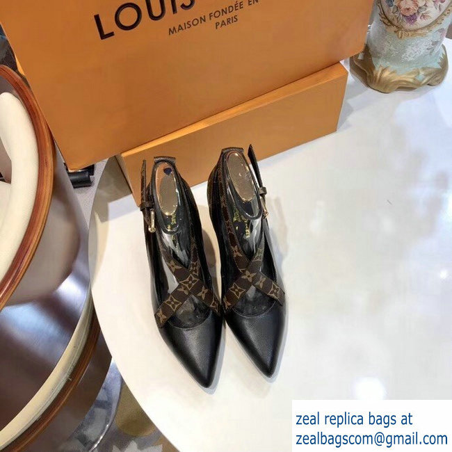 Louis Vuitton Heel 10.5cm Matchmake Pumps Cross Straps Leather Black/Monogram Canvas 2019