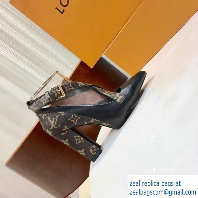 Louis Vuitton Heel 10.5cm Matchmake Pumps Cross Straps Leather Black/Monogram Canvas 2019 - Click Image to Close