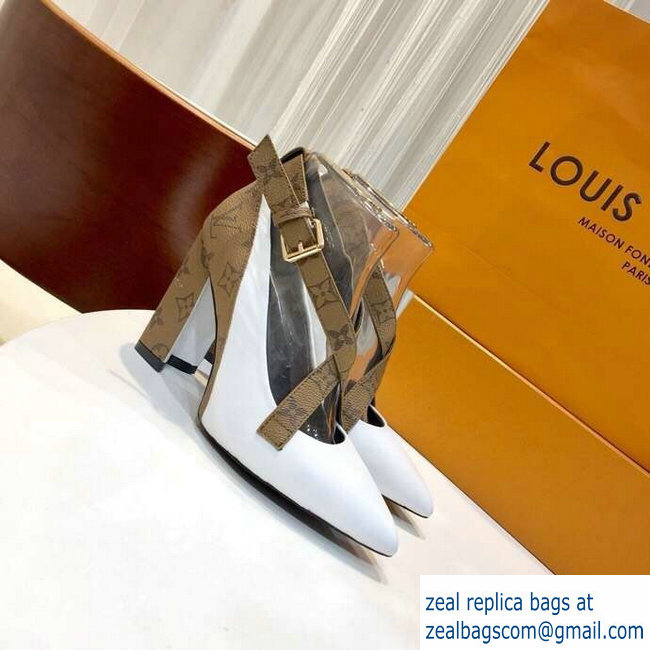 Louis Vuitton Heel 10.5cm Matchmake Pumps Cross Straps Leather White/Monogram Reverse Canvas 2019 - Click Image to Close