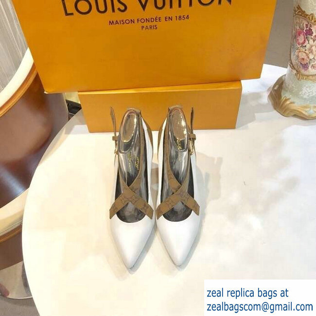 Louis Vuitton Heel 10.5cm Matchmake Pumps Cross Straps Leather White/Monogram Reverse Canvas 2019 - Click Image to Close