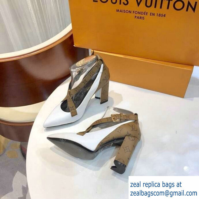 Louis Vuitton Heel 10.5cm Matchmake Pumps Cross Straps Leather White/Monogram Reverse Canvas 2019