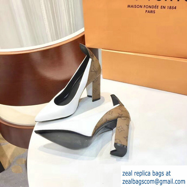 Louis Vuitton Heel 10.5cm Matchmake Pumps Leather White/Monogram Reverse Canvas 2019 - Click Image to Close