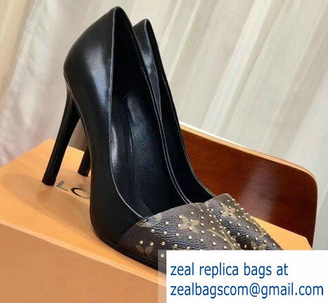 Louis Vuitton Heel 10cm Cherie Pumps Leather/Monogram Canvas 1A4DGE Studs 2019 - Click Image to Close