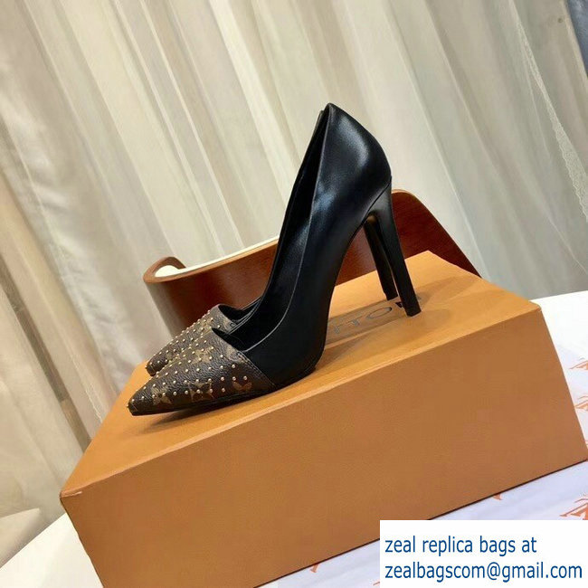 Louis Vuitton Heel 10cm Cherie Pumps Leather/Monogram Canvas 1A4DGE Studs 2019 - Click Image to Close