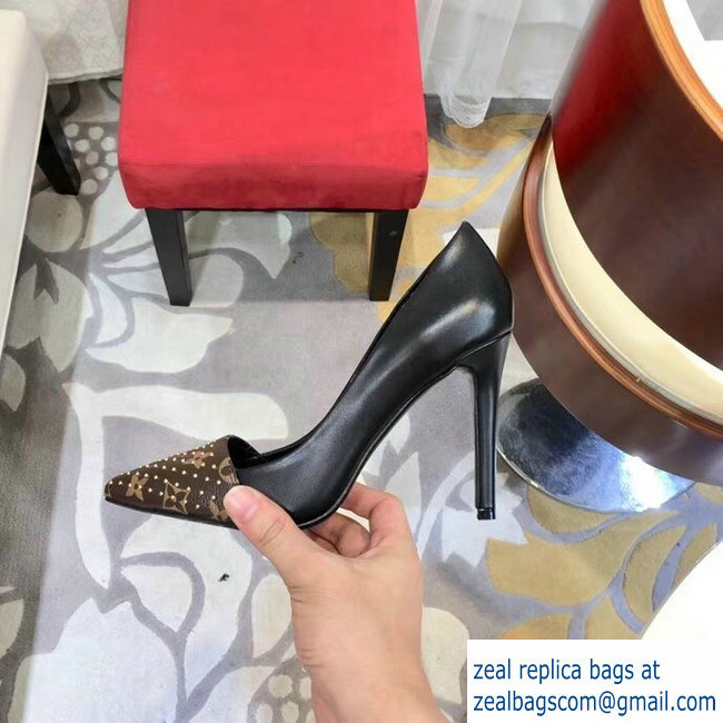 Louis Vuitton Heel 10cm Cherie Pumps Leather/Monogram Canvas 1A4DGE Studs 2019 - Click Image to Close