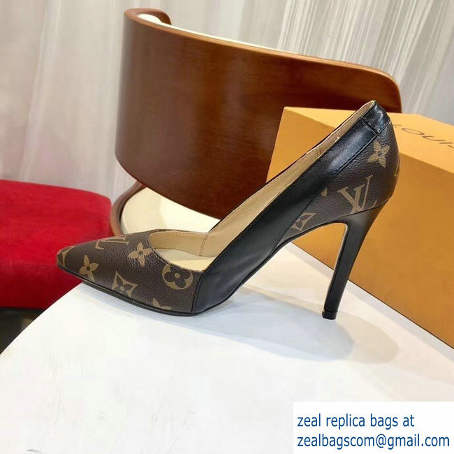 Louis Vuitton Heel 10cm Cherie Pumps Leather/Monogram Canvas Black 2019 - Click Image to Close