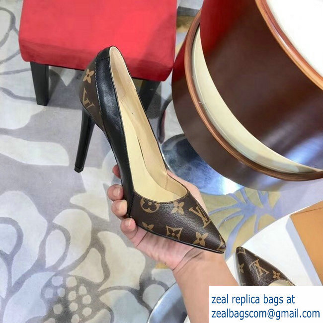 Louis Vuitton Heel 10cm Cherie Pumps Leather/Monogram Canvas Black 2019 - Click Image to Close