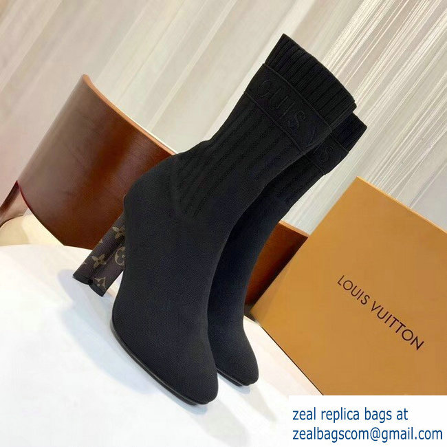 Louis Vuitton Heel 10cm Embroidered Logo Stretch Textile Silhouette Ankle Boots Black 2018