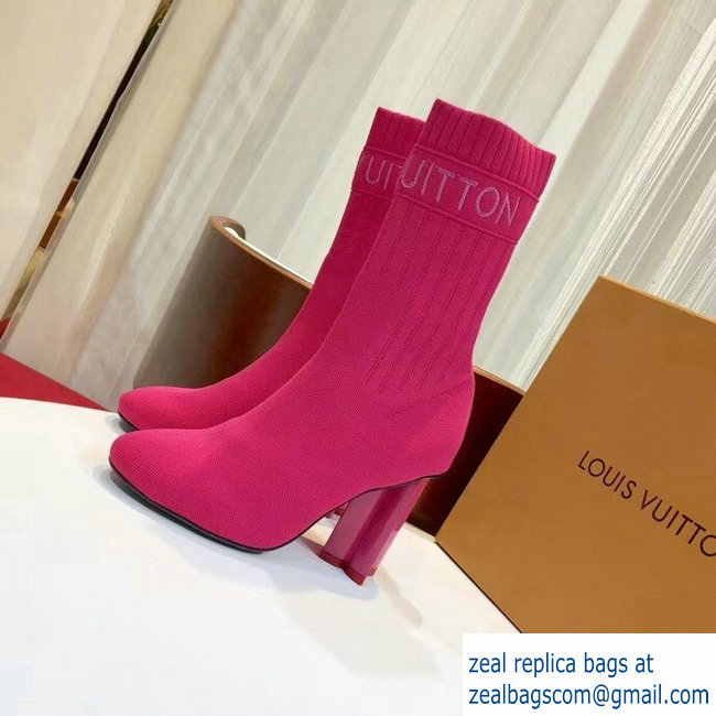 Louis Vuitton Heel 10cm Embroidered Logo Stretch Textile Silhouette Ankle Boots Fuchsia 2018