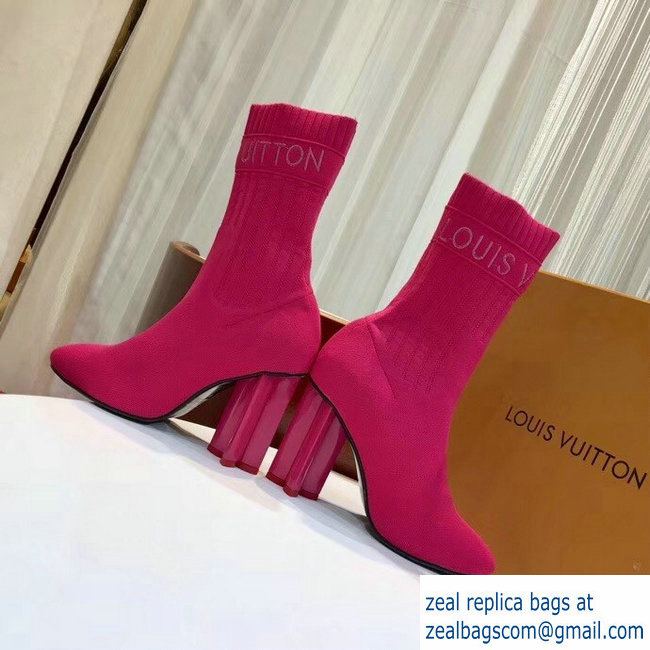 Louis Vuitton Heel 10cm Embroidered Logo Stretch Textile Silhouette Ankle Boots Fuchsia 2018