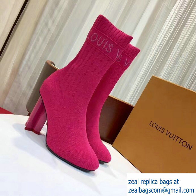 Louis Vuitton Heel 10cm Embroidered Logo Stretch Textile Silhouette Ankle Boots Fuchsia 2018 - Click Image to Close